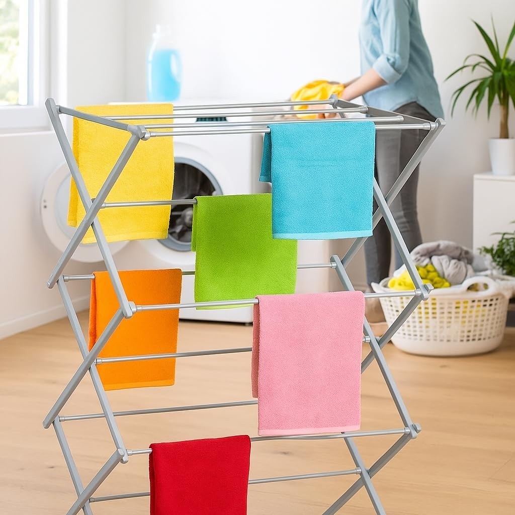 3 Tier Extendable Clothes Airer Heavy Duty Folding Drying Rack Indoor Outdoor