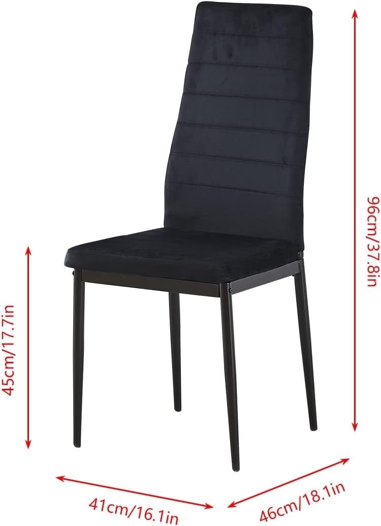 Black Dining Table Set 4 Velvet Chairs Space Saving Kitchen Room