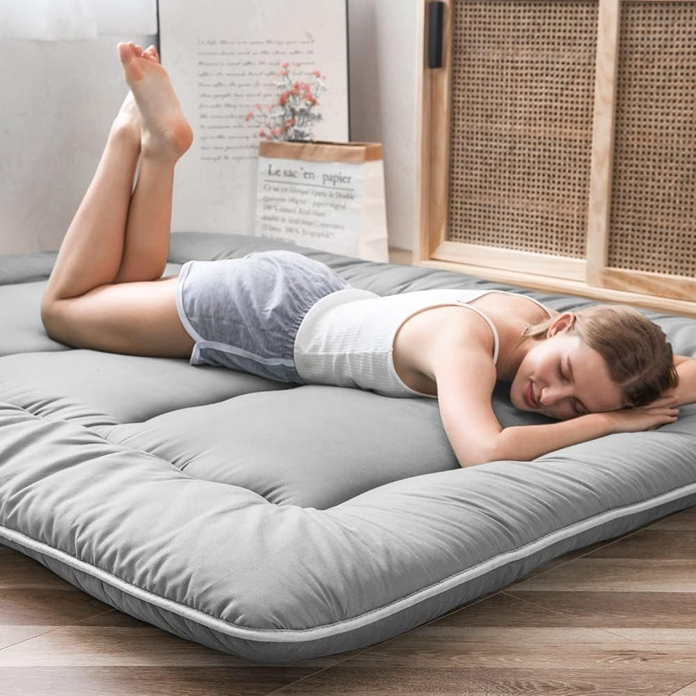Premium Japanese Floor Futon Mattress - Thick Tatami Sleep Pad, Foldable Bed