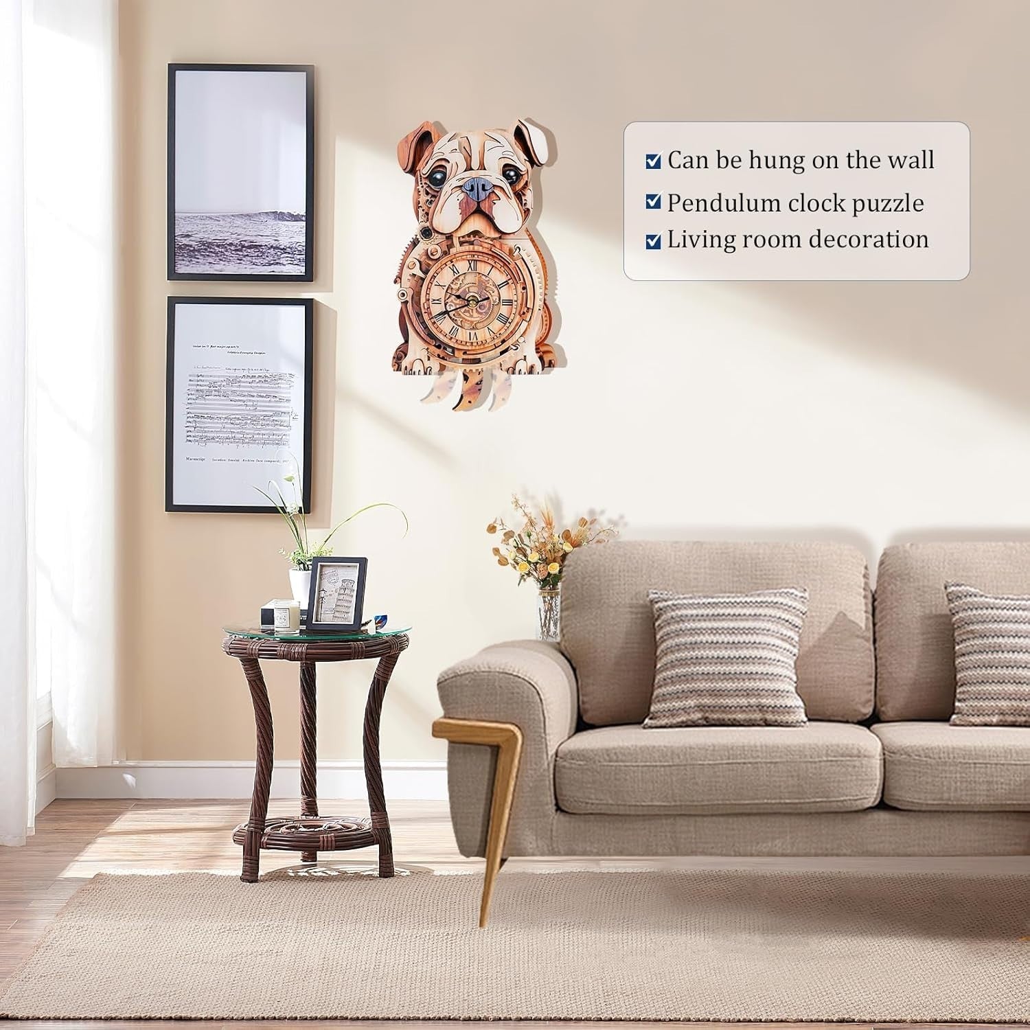 3D Wooden Bulldog Puzzle Clock Kit – Mechanical, Functional, Home Decor