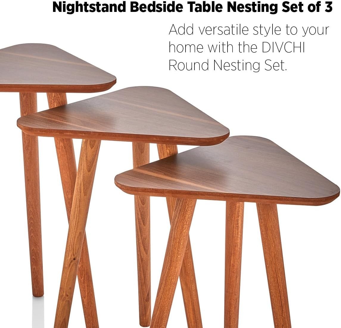 Brown Wood Nesting Coffee Table Set of 3 Side End Tables Living Room Furniture