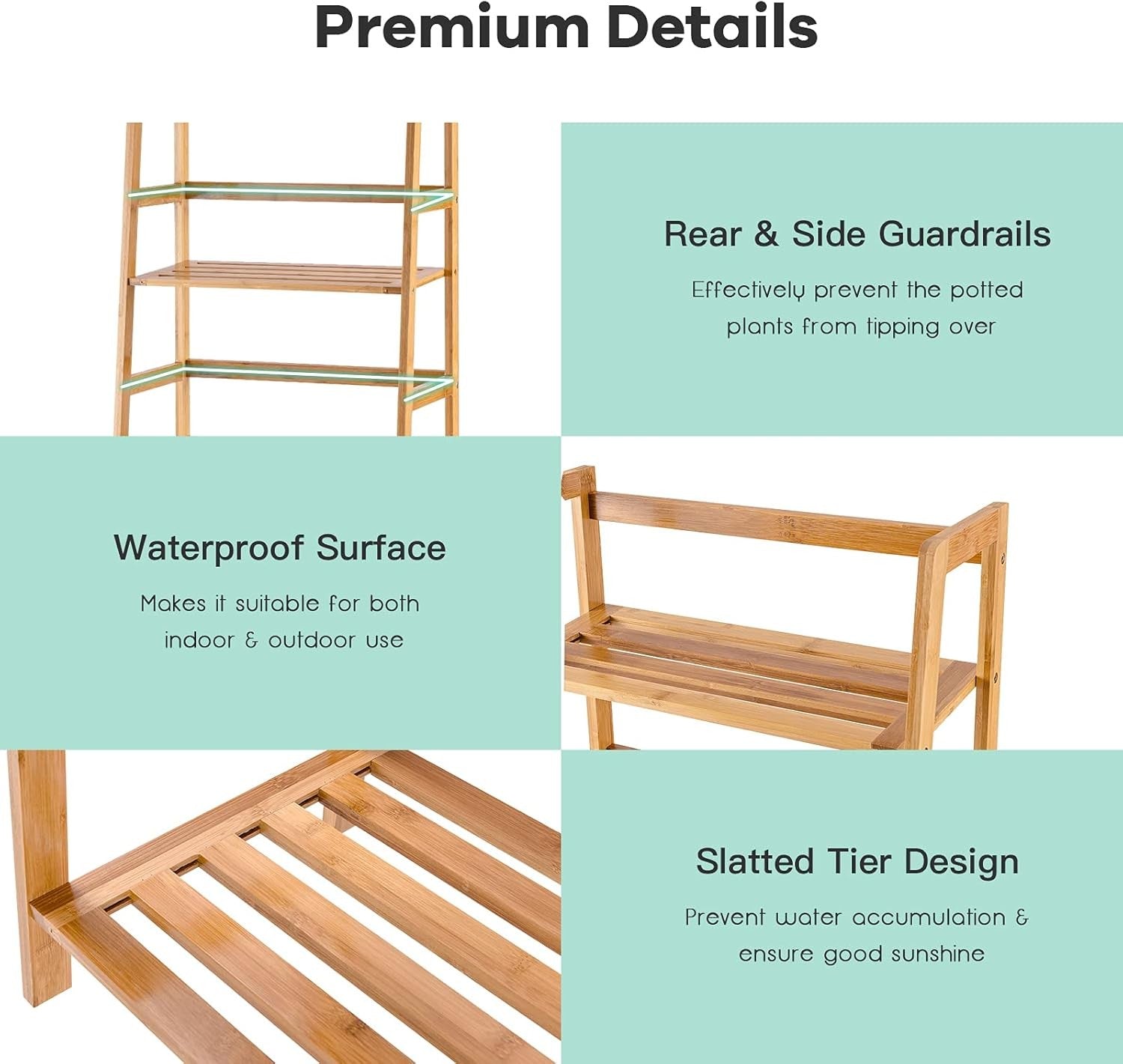 4 Tier Bamboo Plant Stand Ladder Flower Pot Display Shelf Indoor Outdoor Rack