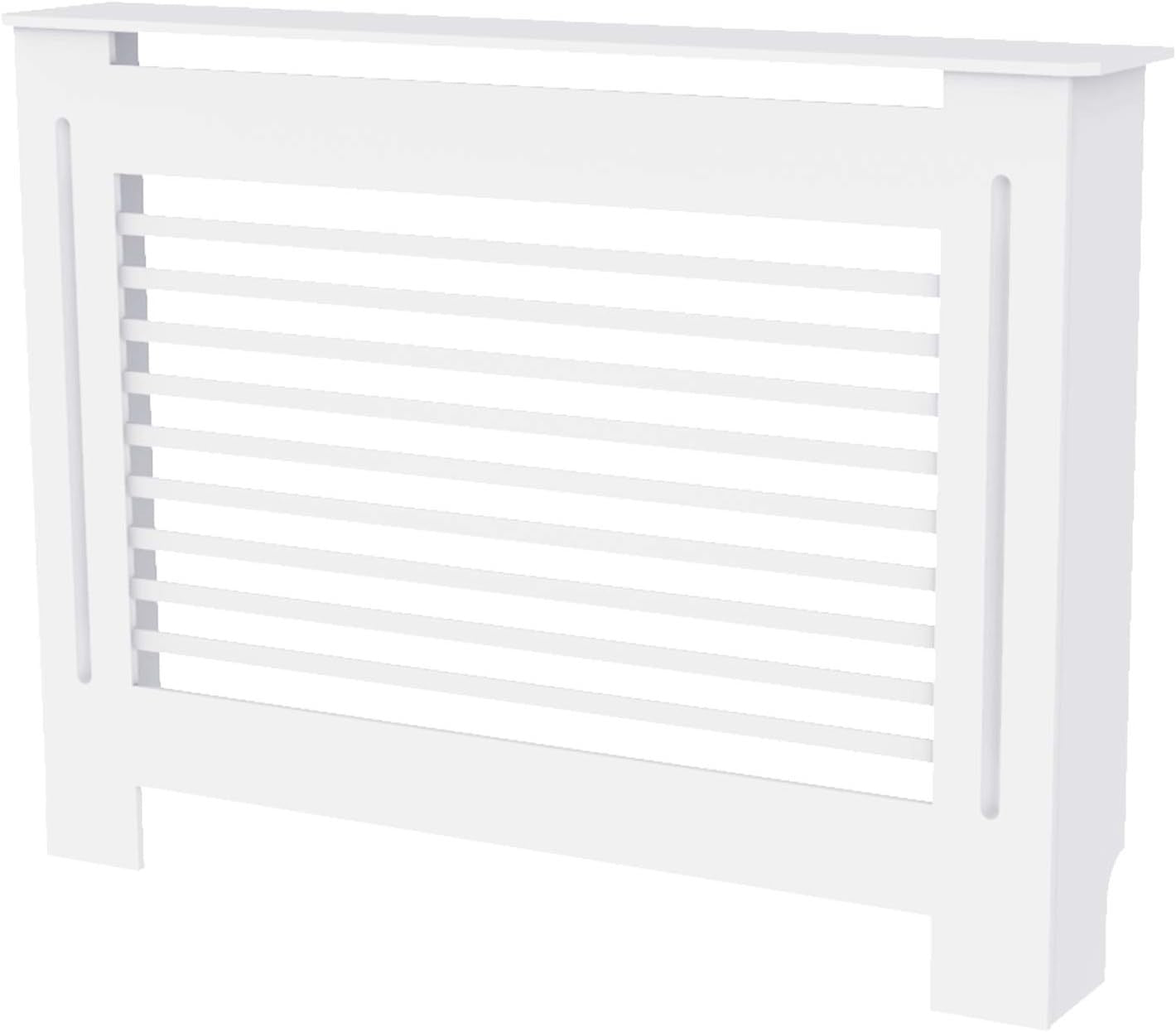 Modern White Radiator Cover Cabinet 92cm MDF Horizontal Slatted Heater Shelf