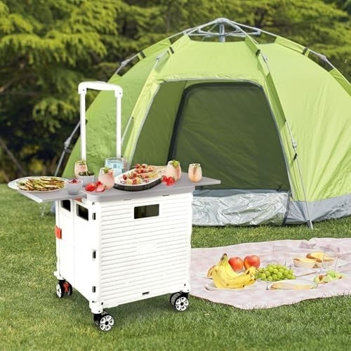 Foldable Shopping Cart Heavy Duty 55kg 360° Wheels Telescopic Handle White
