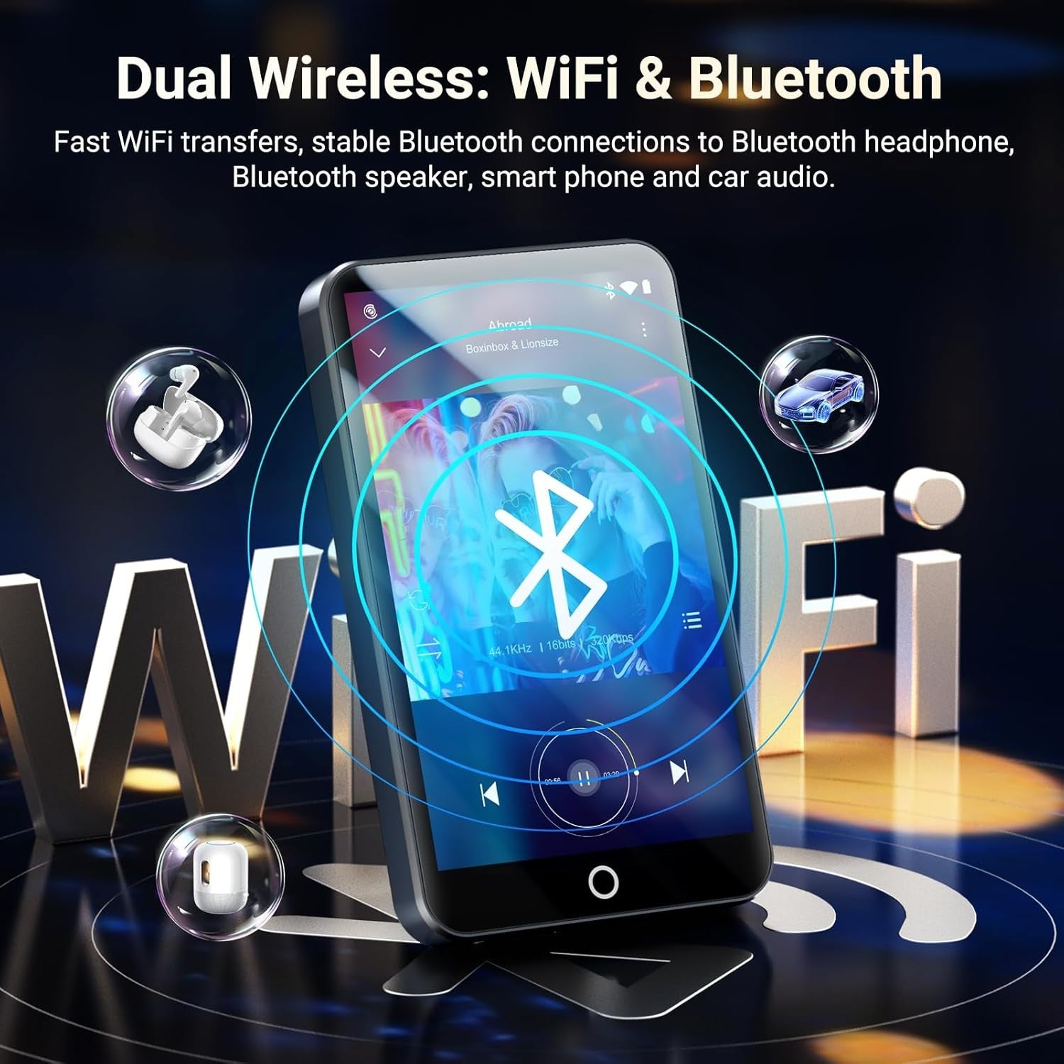 96GB MP3 Player Bluetooth WiFi 4" Touch Screen FM Speaker