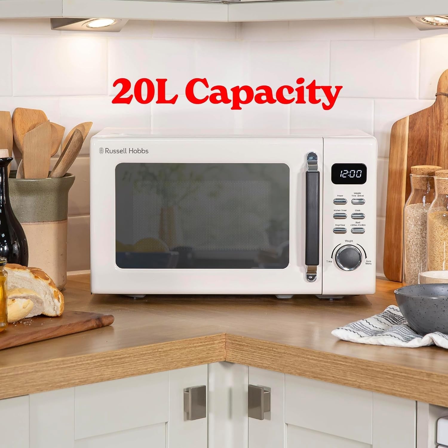 Russell Hobbs 20L 800W Digital Microwave 8 Auto Cook Cream Mirror Finish