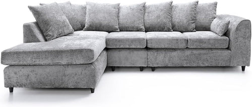 Light Grey L Shape Sofa 5 Seater – LH Corner Chenille Couch with Footstool
