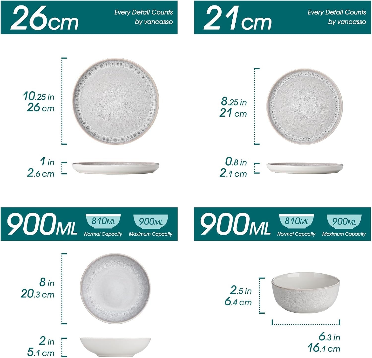 24pc Grey Stoneware Dinner Set Plates Bowls Reactive Glaze Service for 6