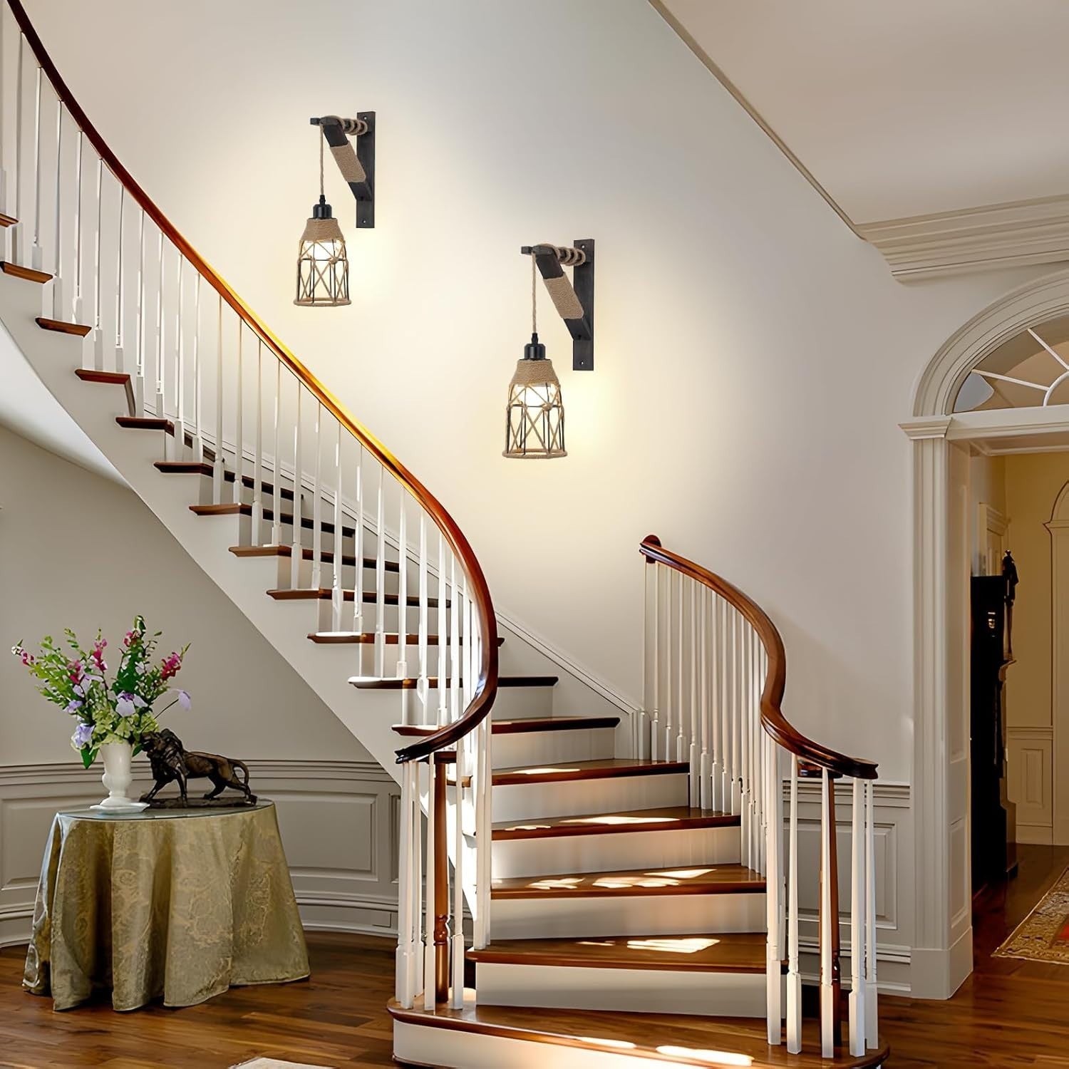 RGB Wall Lights Set of 2 Wireless Farmhouse Sconces w/ Remote + Rechargeable