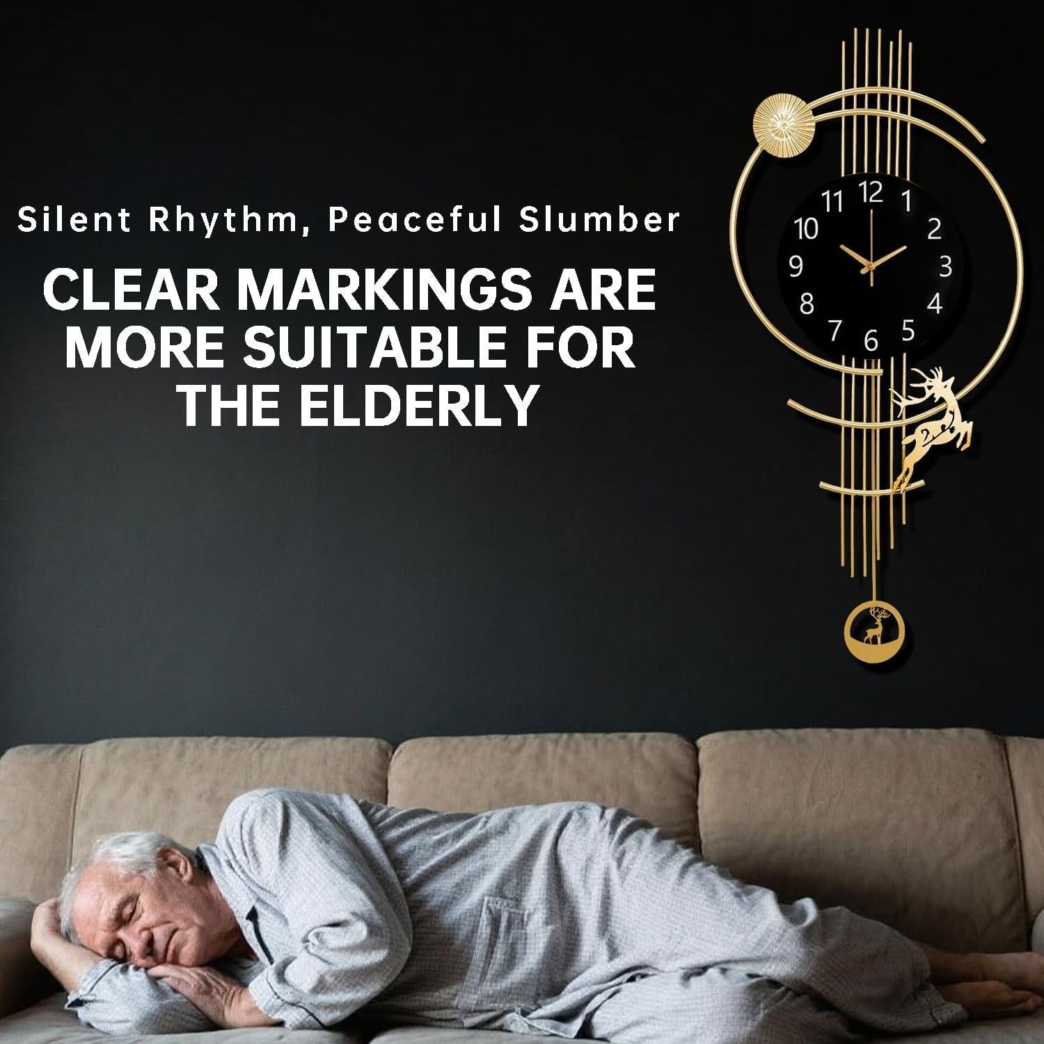 Modern Silent Wall Clock Large Gold Art Deco Living Room Home Decor
