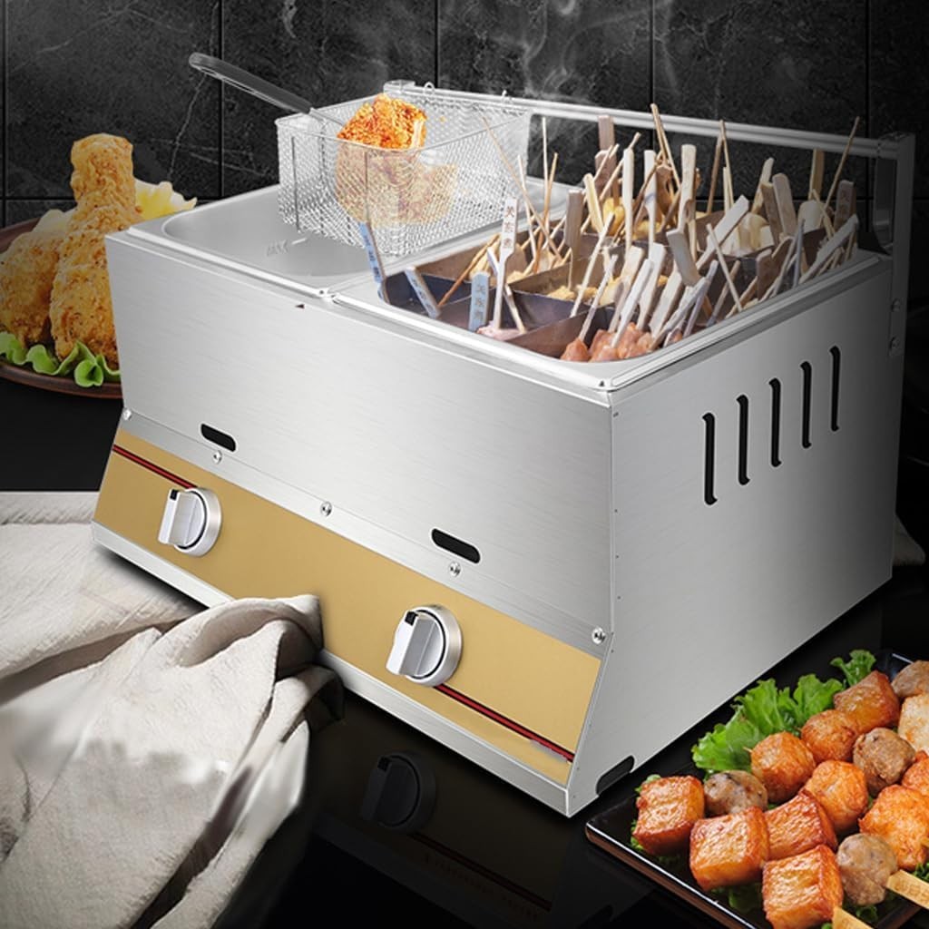 6L Commercial Methane Gas Fryer Stainless Steel Fast Heat Flame Control