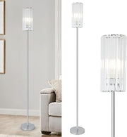 Modern Crystal Floor Lamp Chrome Glass Shade Tall Standing Light Living Room