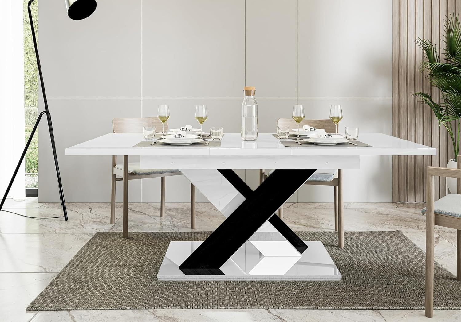 Extendable Dining Table High Gloss 6 Seater 180cm White Black Foldable