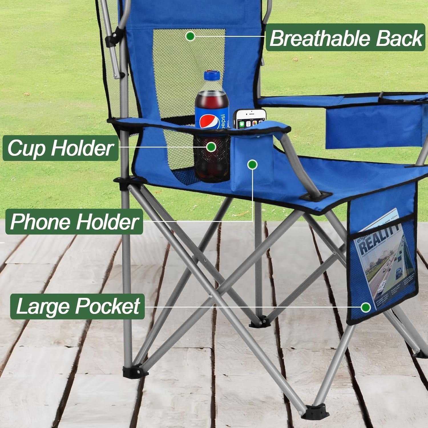 Foldable Beach Chair with Canopy Shade, Cooler Bag & Cup Holders Outdoor