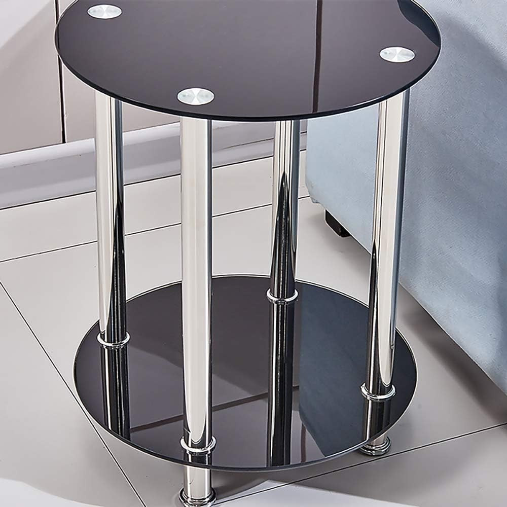 Set of 3 Glass Nesting Coffee Tables 2 Tiers Round/Rectangular Modern Chrome Leg