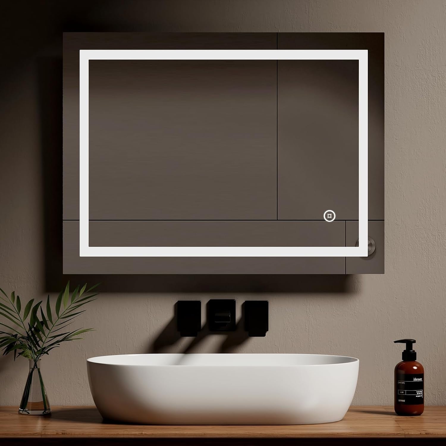 LED Bathroom Mirror 80x60cm with Shaver Socket & Anti-Fog Touch Control