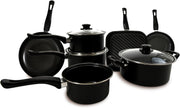 10Pcs Black Non Stick Cookware Pots and Pans Set with Glass Lids & Grill Pan