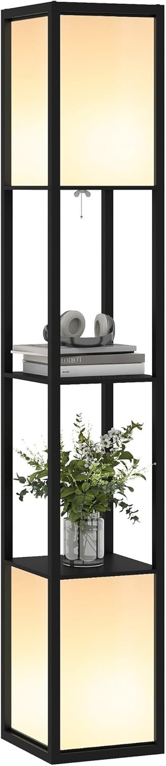 Floor Lamp with Shelves Dual Light Modern Corner Standing Lamp Shade