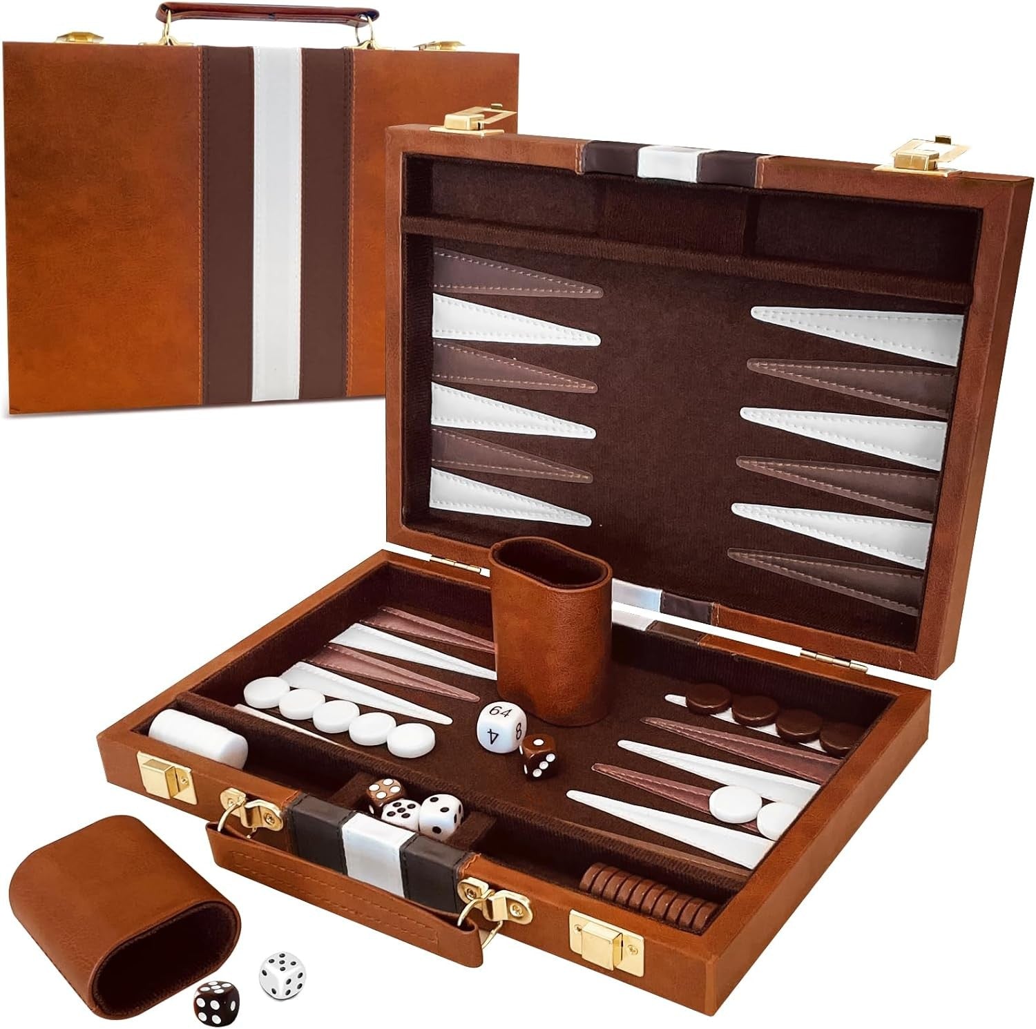 Luxury Backgammon Set 11” Portable Leather Case Classic Travel Board Game