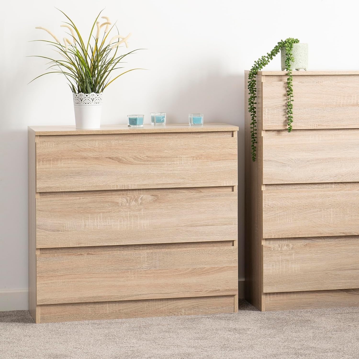 Sonoma Oak 3 Drawer Chest Storage Cabinet Wall Mount Bedroom Organizer