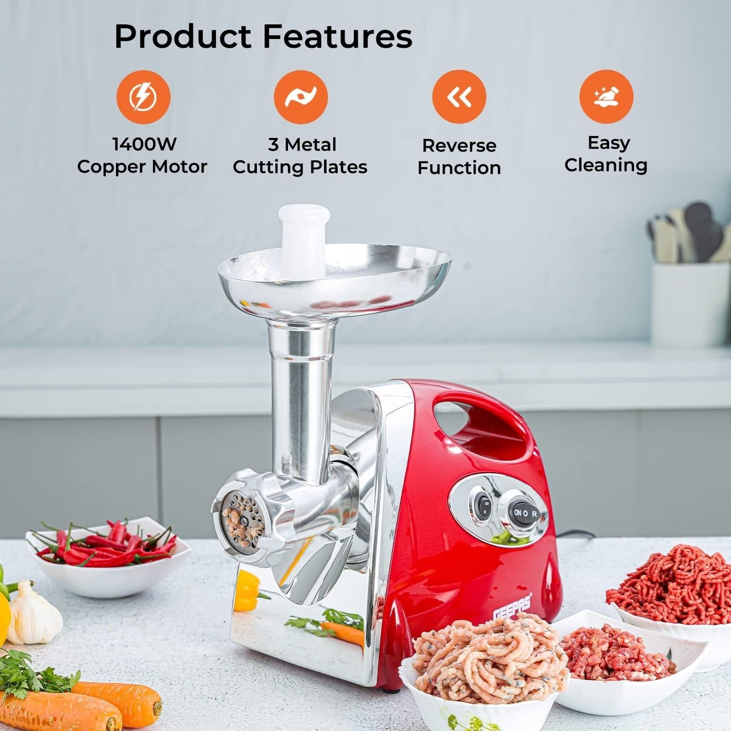 1800W Electric Meat Grinder Meat Mincer Sausage Maker 3 Cutting Plates