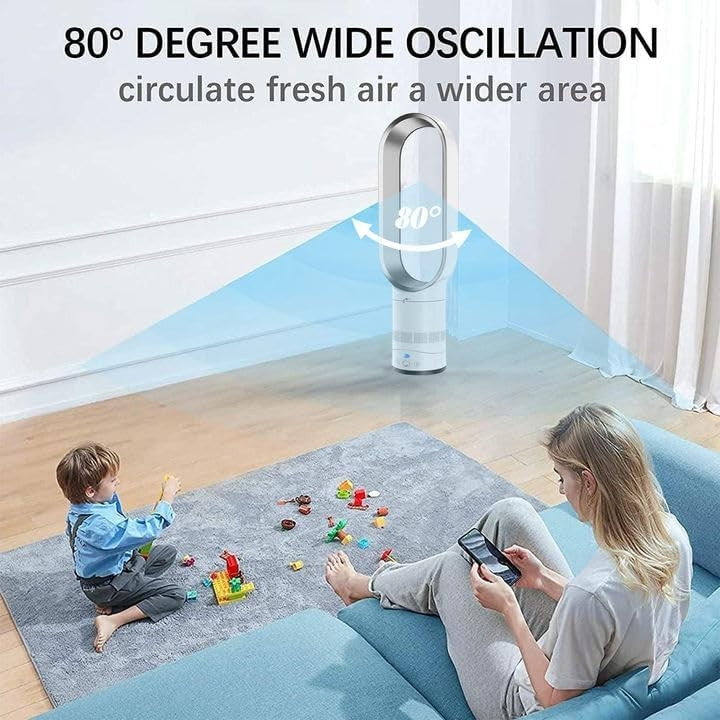 56cm Tower Fan Grey Bladeless Cooling Fan w/ Remote – 8H Timer & Air Purifier