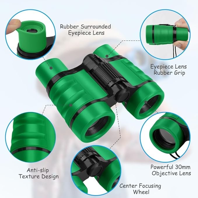 Kids 4x30 Shockproof Binoculars Green | Outdoor Learning Toy Ages 3–12