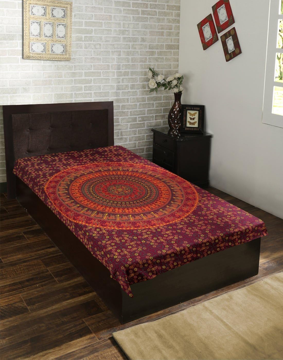 Red Elephant Mandala Tapestry 84x54in Boho Wall Hanging Decor