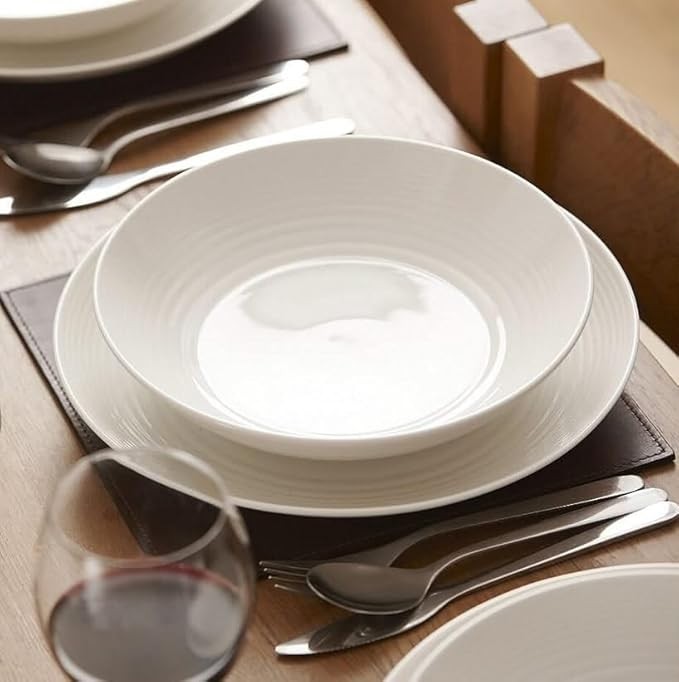 12pc White Stoneware Dinner Set Plates Bowls Modern Minimal Service for 4