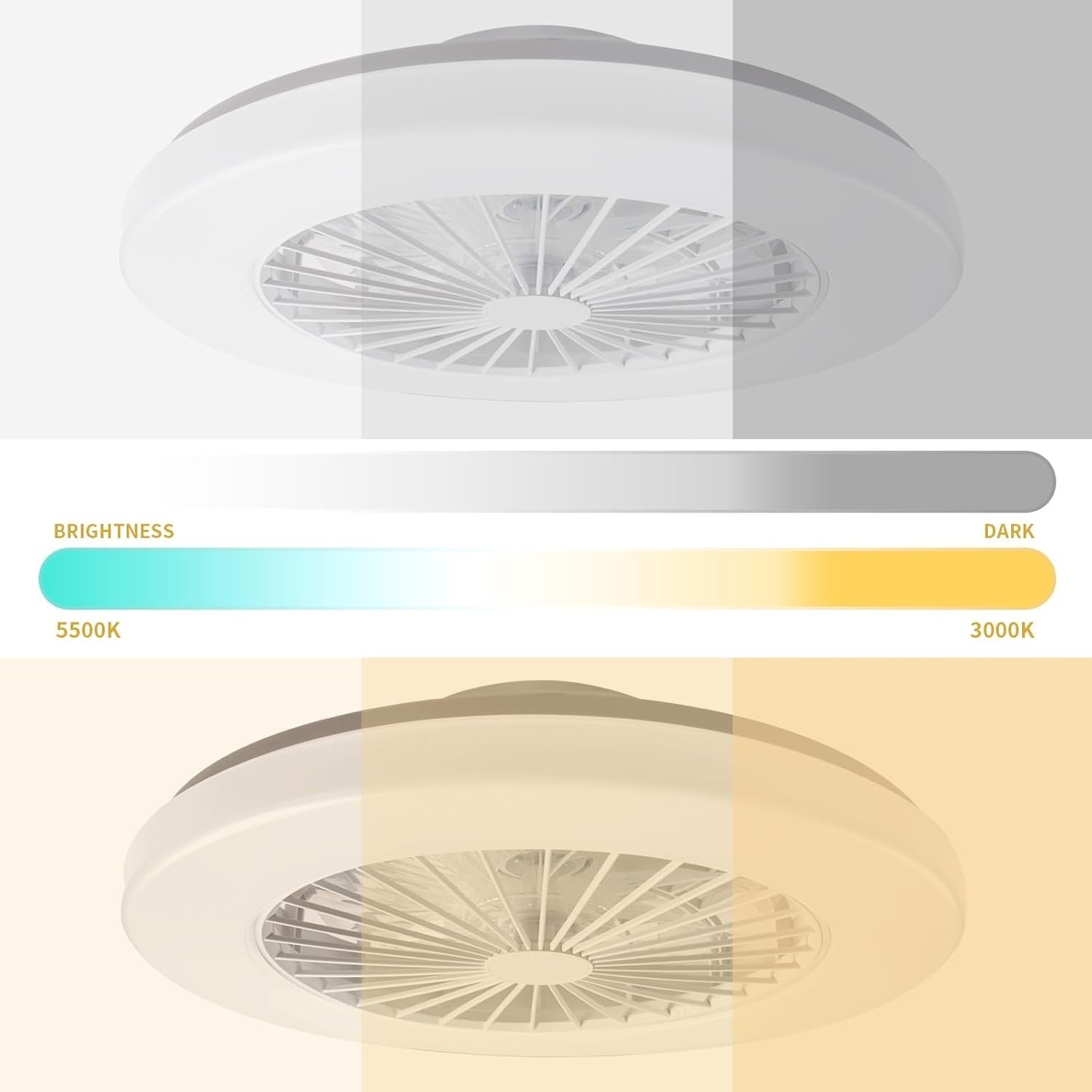 48cm LED Ceiling Fan Light, 24 Speeds, Dimmable 3000K-5500K, Remote, White