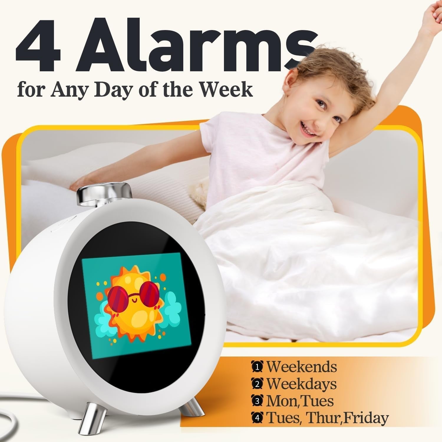 Smart Animated Digital Alarm Clock Sleep Sounds Temp Humidity Sensor Bedside