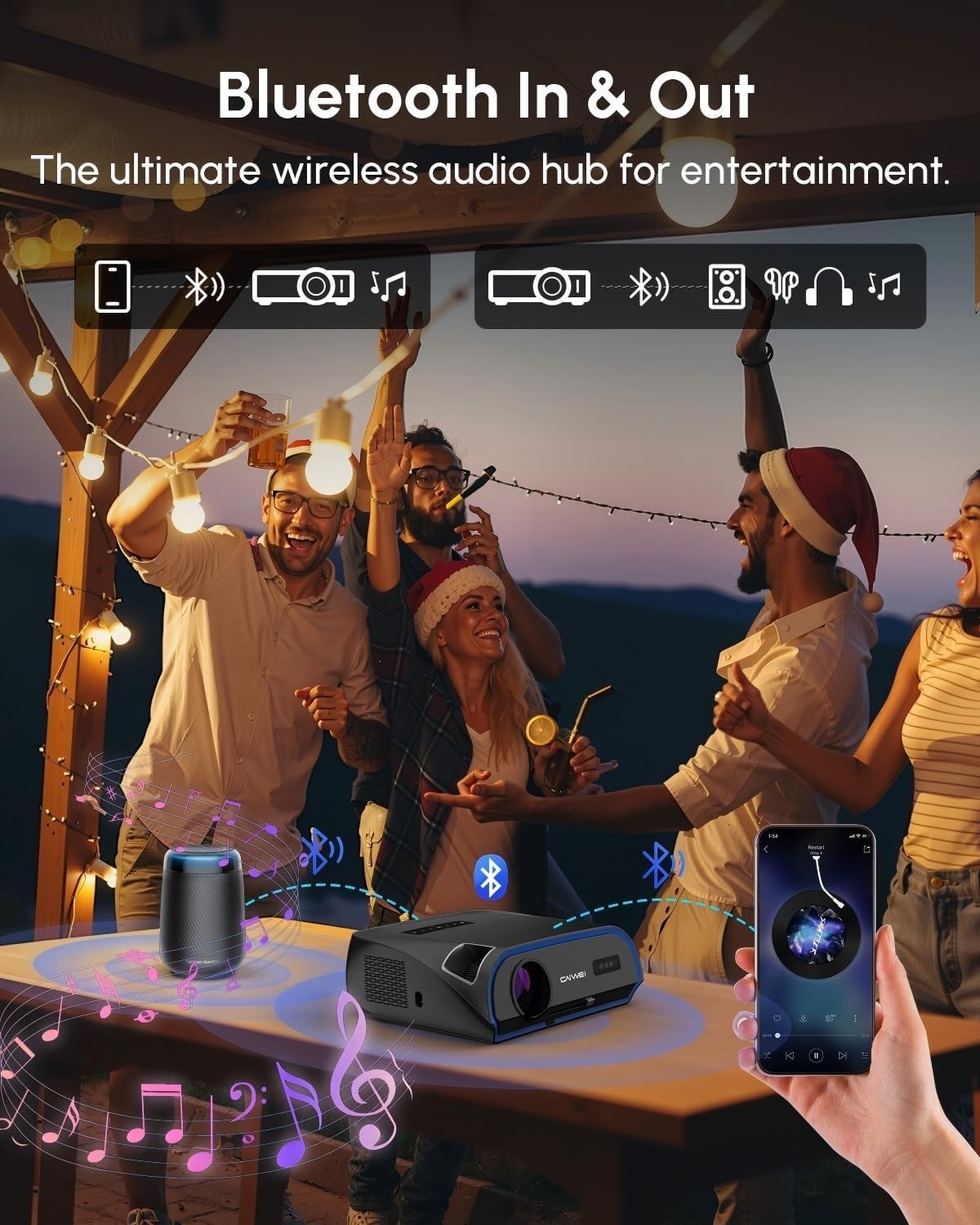 1800 ANSI Smart 4K Projector Daylight WiFi 6 Bluetooth NFC HDR