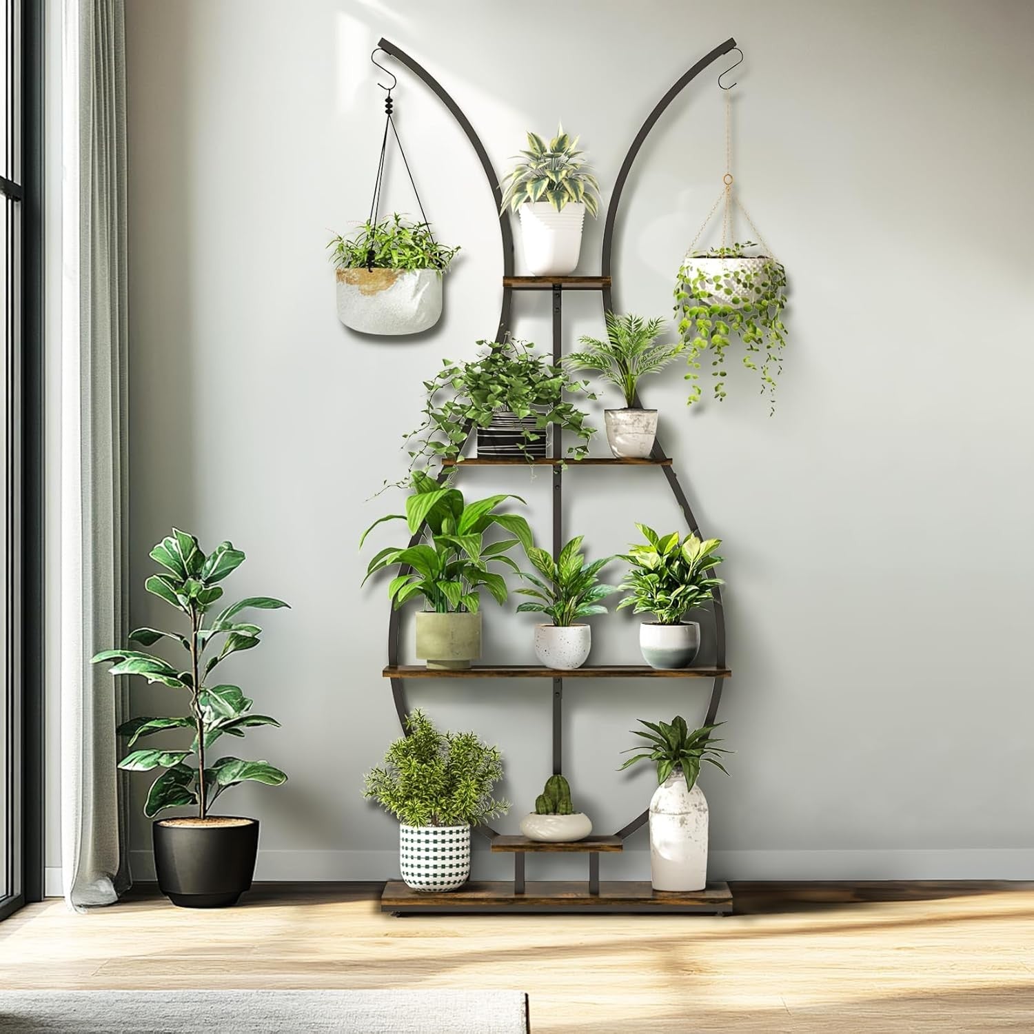 Tall Vase Shape Metal Plant Stand Indoor Outdoor Flower Shelf Display Rack