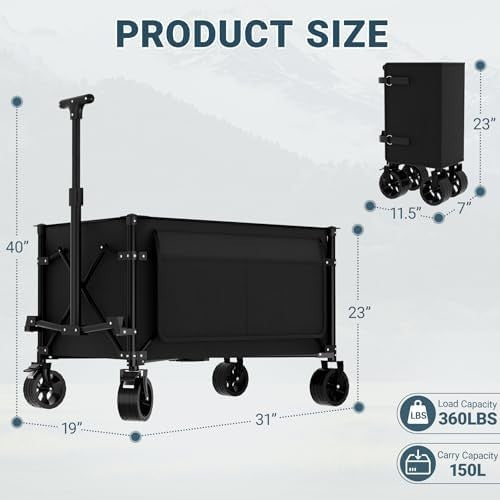 150L Folding Heavy Duty Festival Trolley Cart with Adjustable Handle & Wheels