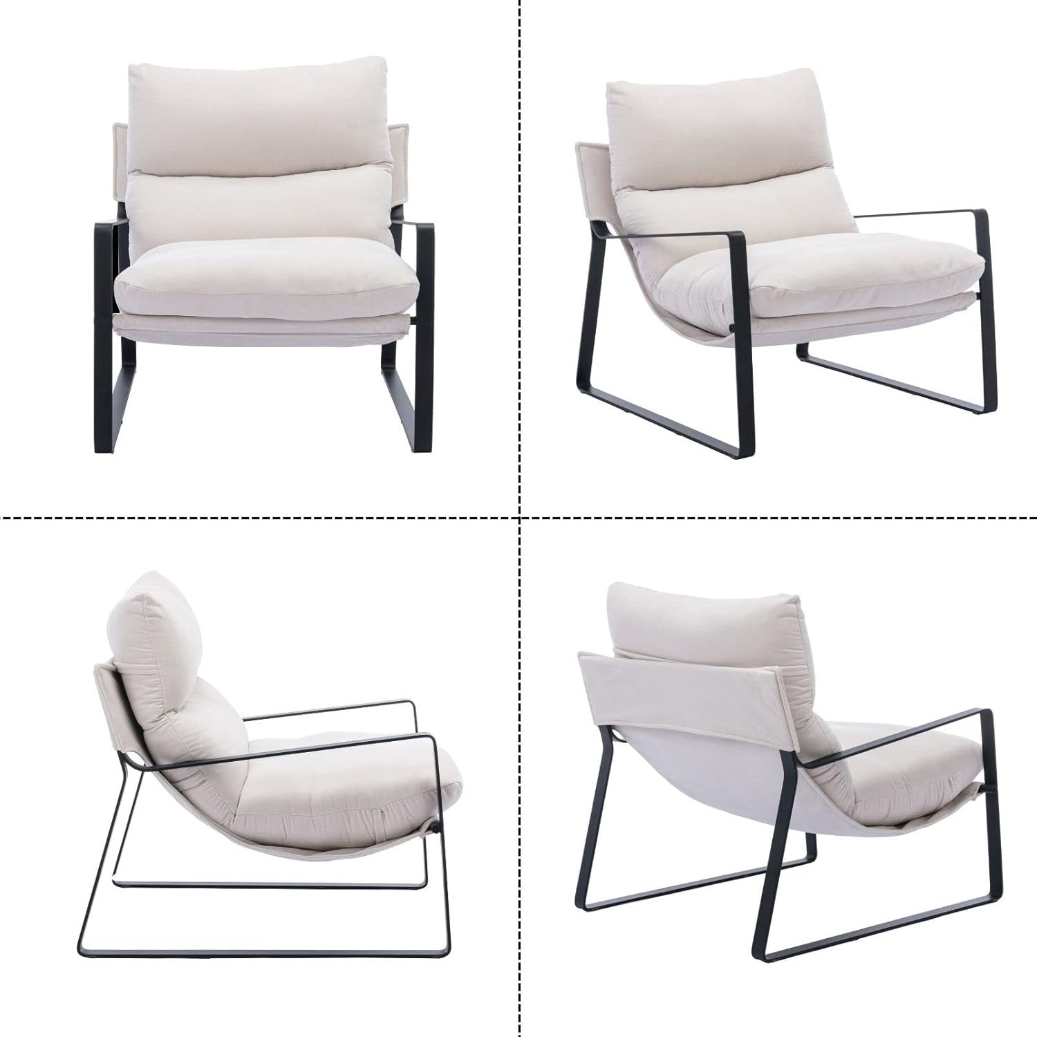 Modern Fabric Accent Chair Metal Frame Lounge Armchair Reading Seat