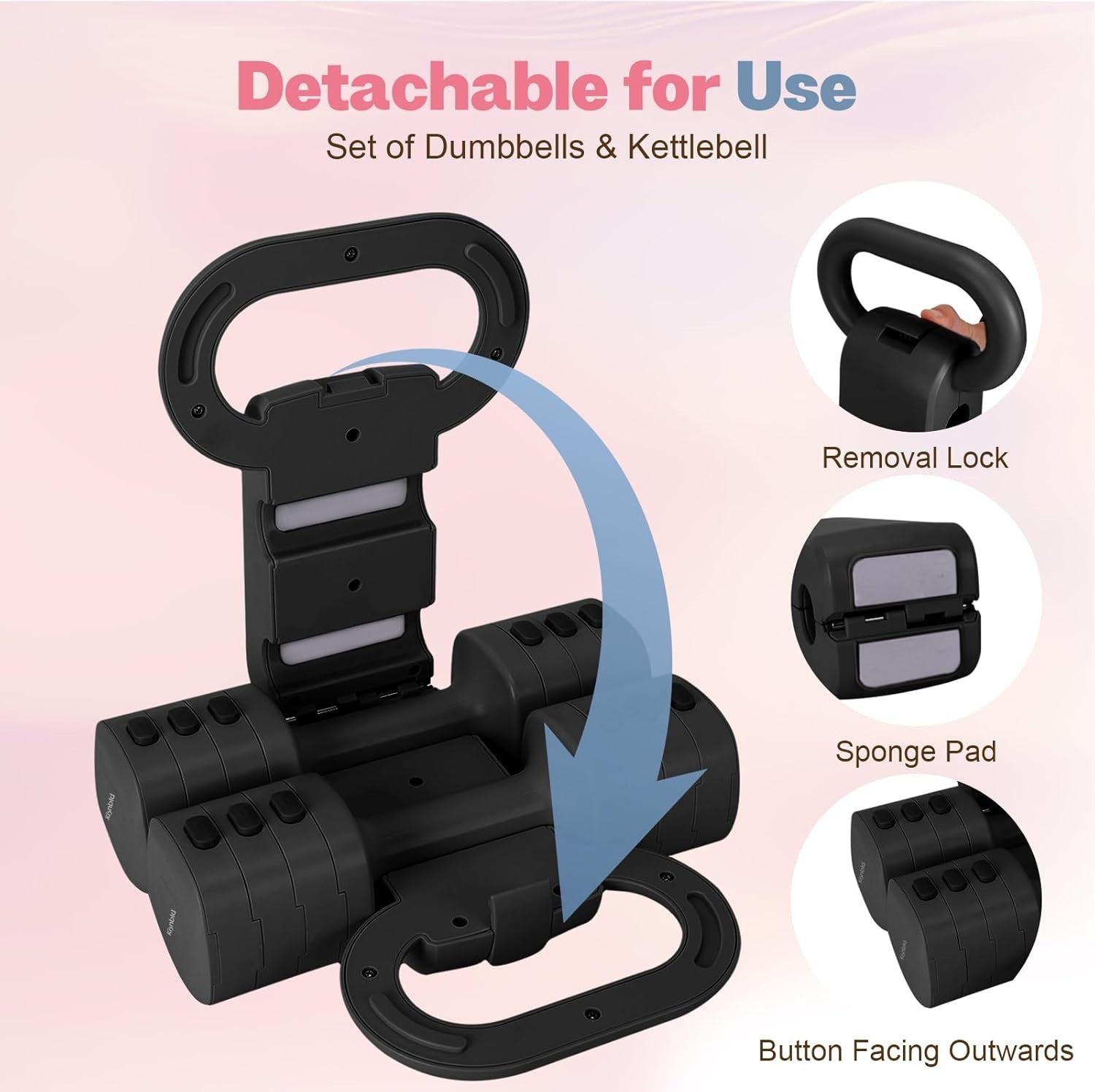 Adjustable Dumbbell & Kettlebell Set 4-in-1 Fast Adjust Hand Weights Home Gym