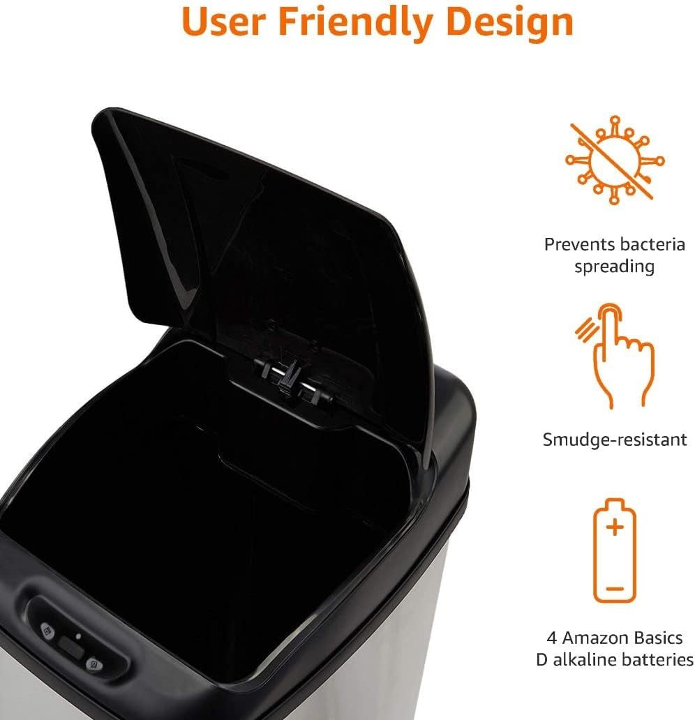 50L Slim Sensor Bin Black & Silver Stainless Steel