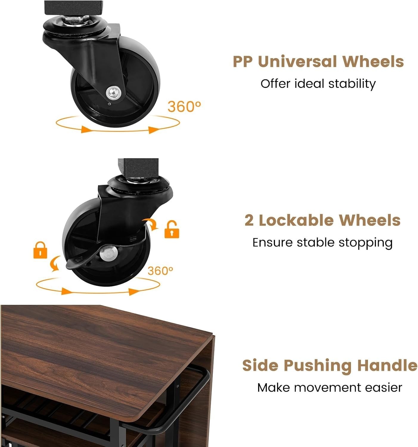 Foldable Drop Leaf Dining Table Set with Wine Rack Shelves & Stools on Wheels