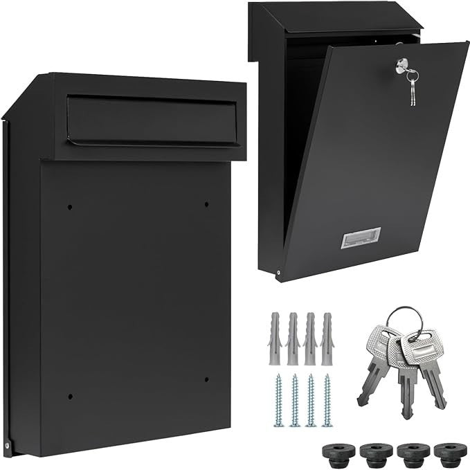 Modern Fence Letterbox Black Matt RAL 9017 Weatherproof Steel Mail Slot