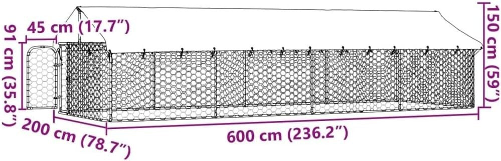 XXL 600x200cm Outdoor Dog Kennel – Lockable Steel Frame with UV Roof Cover