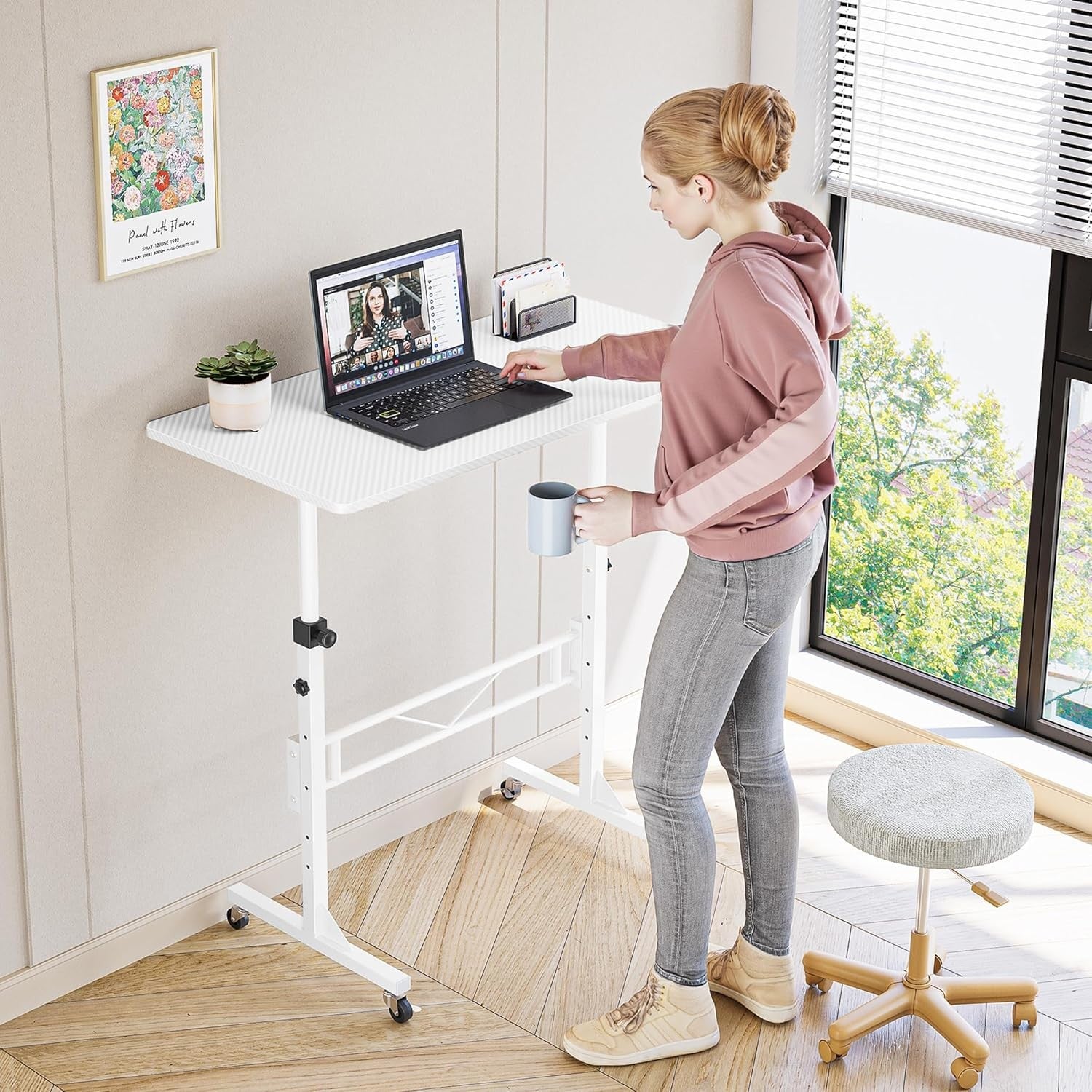 Height Adjustable Standing Desk on Wheels 80x40cm Small Home Office Table