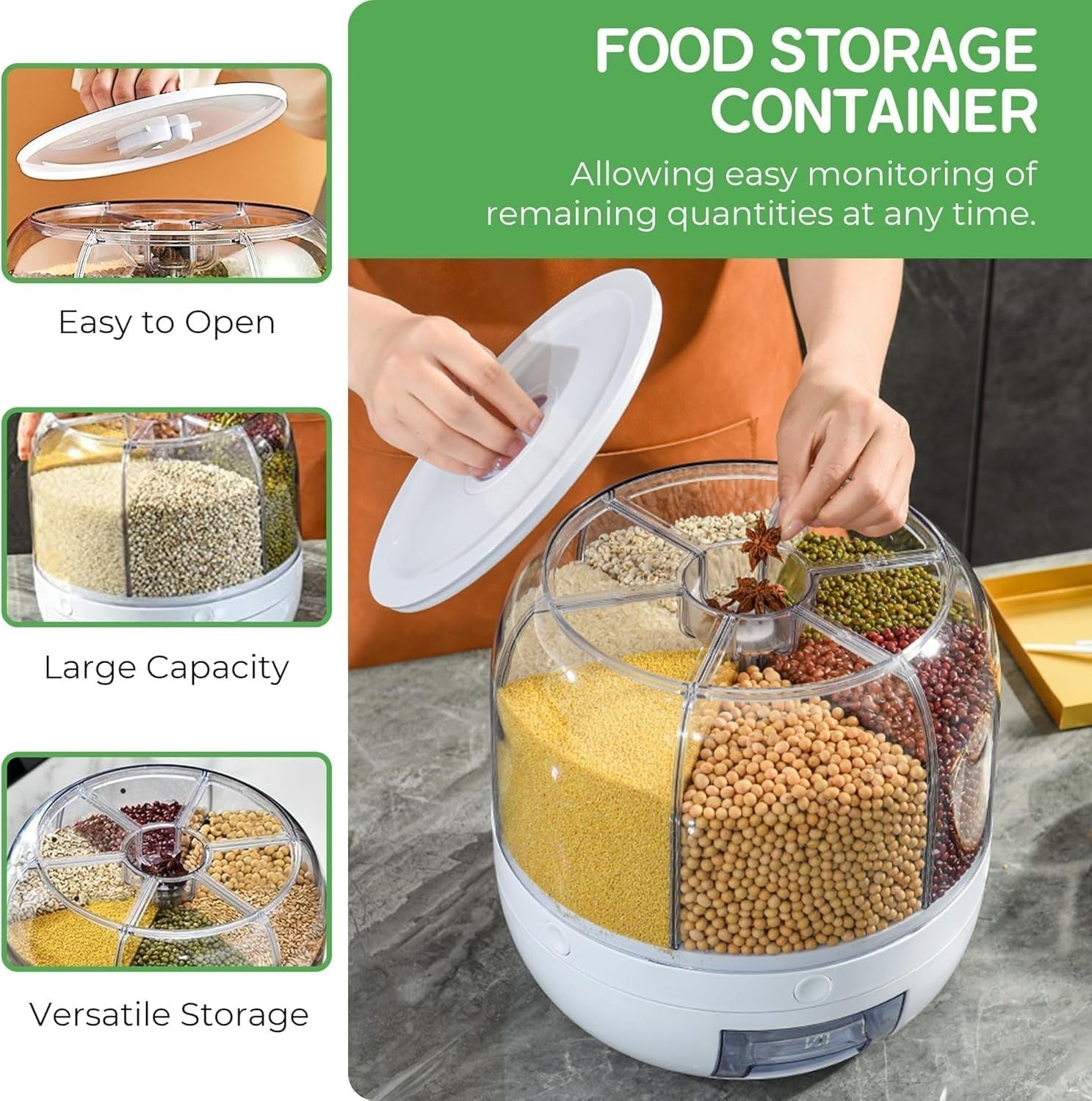 6 Grid 360° Rotating Rice Dispenser Airtight 3KG