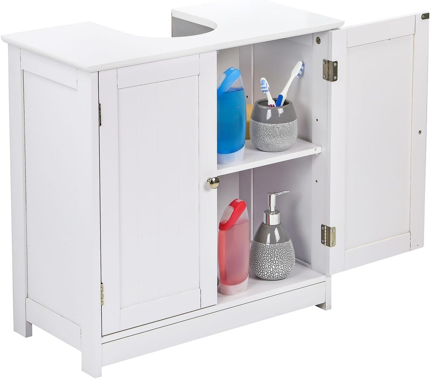 Under Sink Cabinet White Wood 60cm Bathroom Storage Cupboard Adjustable Shelf