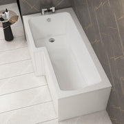 1600x850mm Left-Hand L-Shaped Shower Bath with Front & End Panels Acrylic