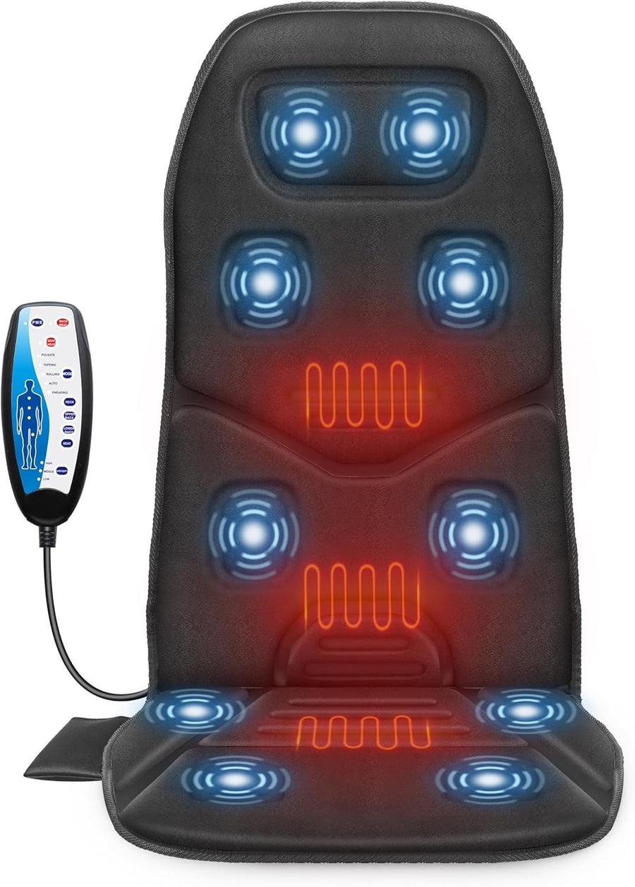 Vibration Back Massager Seat Pad Heat 10-Motor Chair Cushion for Back Pain