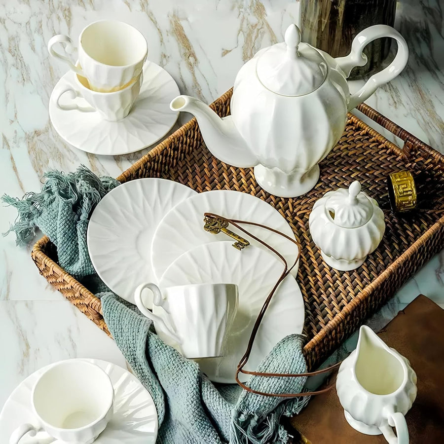 15pc Fine Bone China Tea Set Peacock Design Teapot Cups Saucers