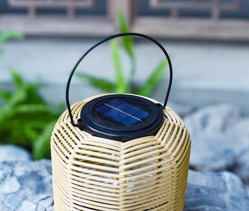 Japanese Hanging Solar Lantern – Rattan Outdoor Garden Light (Size D)