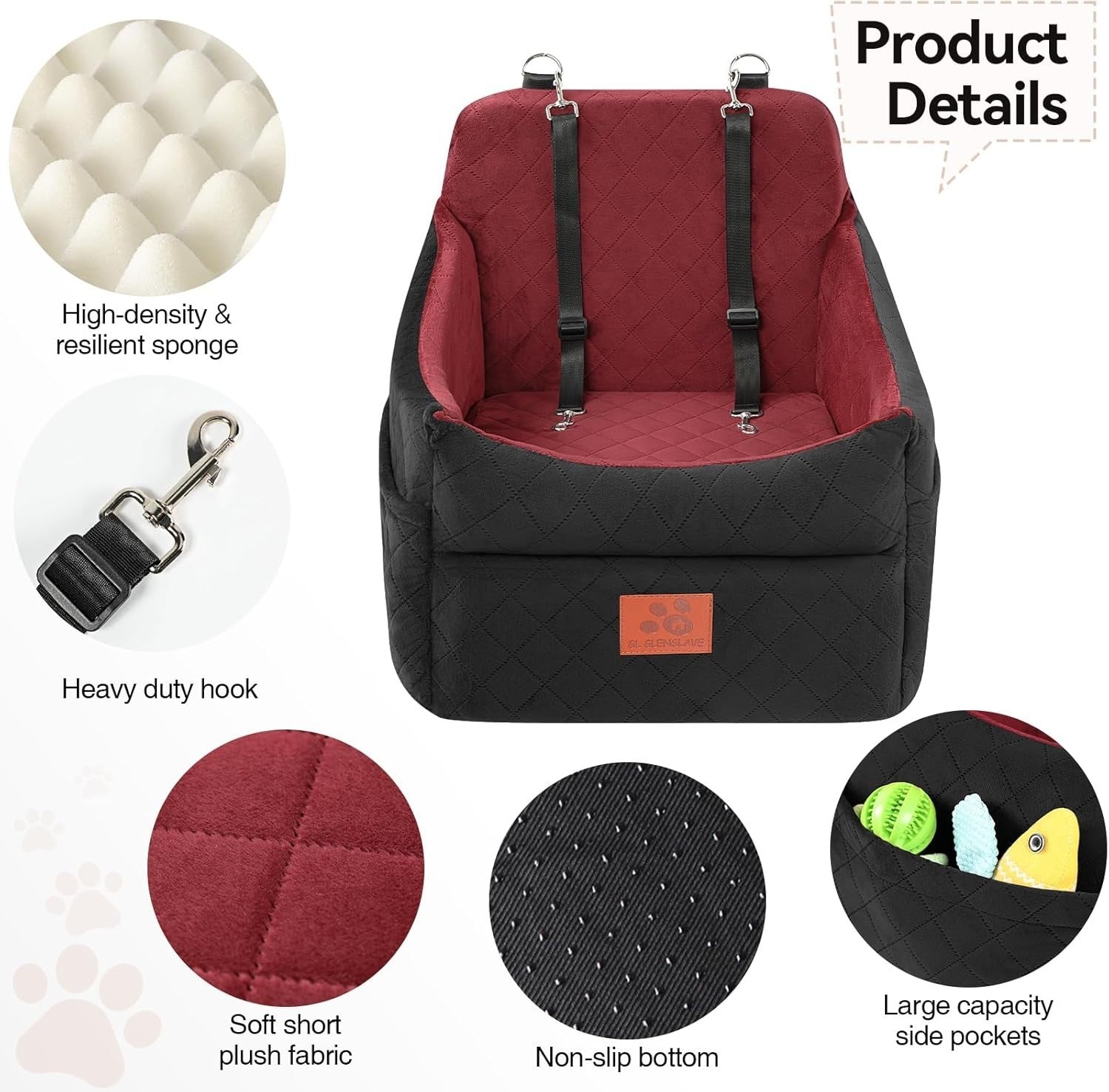 Memory Foam Dog Car Booster Seat Washable Pet Travel Bed 35lbs