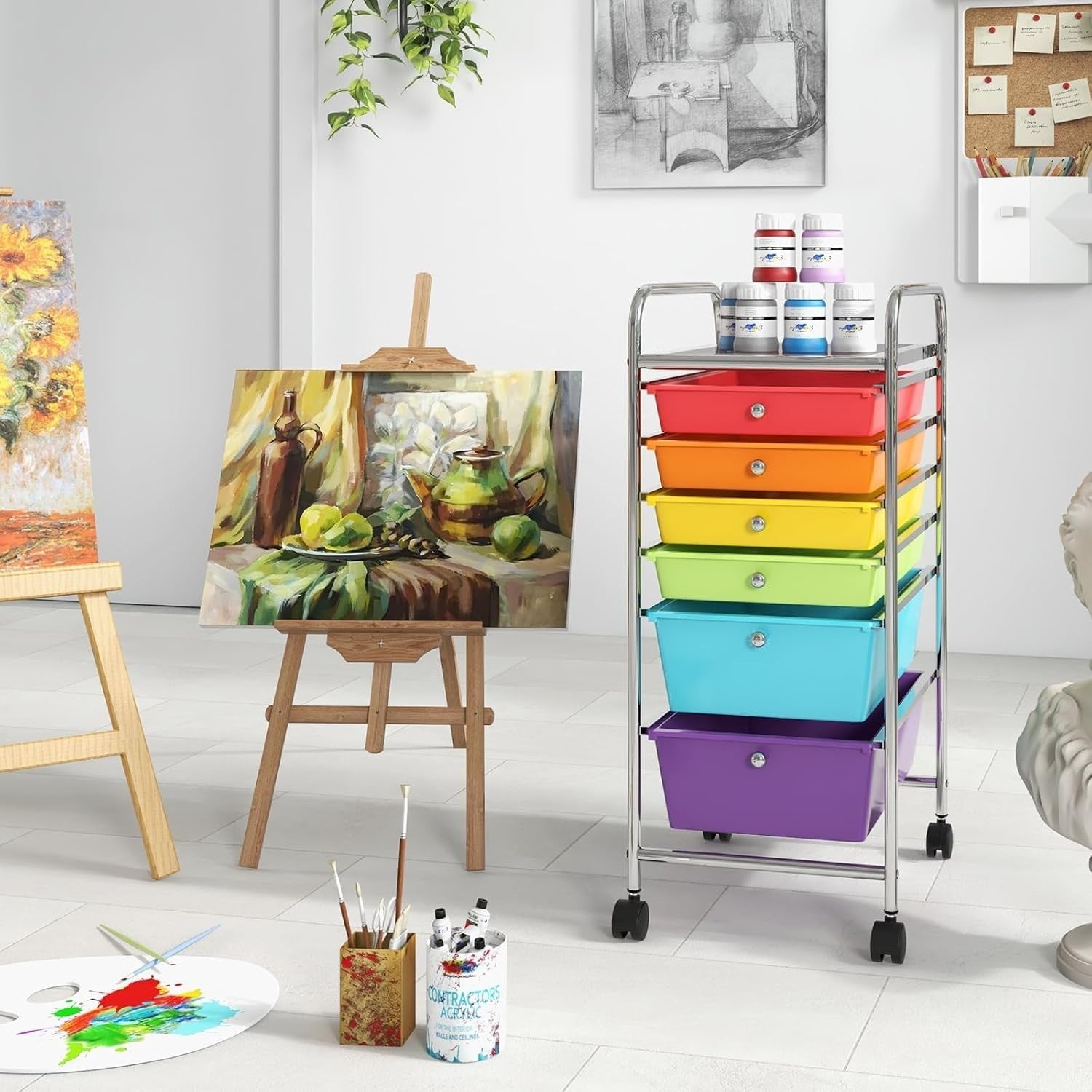 6 Drawer Rainbow Storage Trolley Rolling Organizer Cart with Wheels