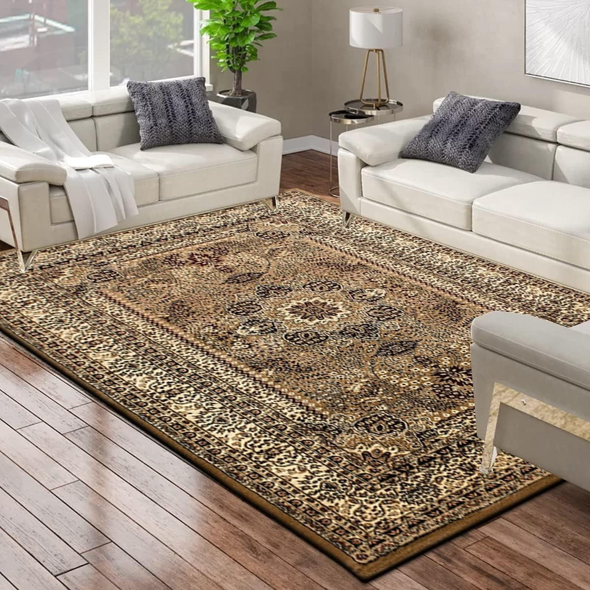 Beige Oriental Area Rug 160x230cm Soft Low Pile Classic Living Room Carpet